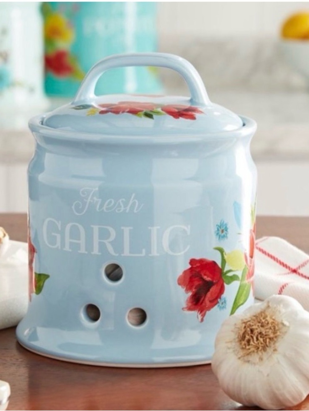 🌺 New The Pioneer Woman Spring Bouquet 5.7”H Garlic Keeper - Canister